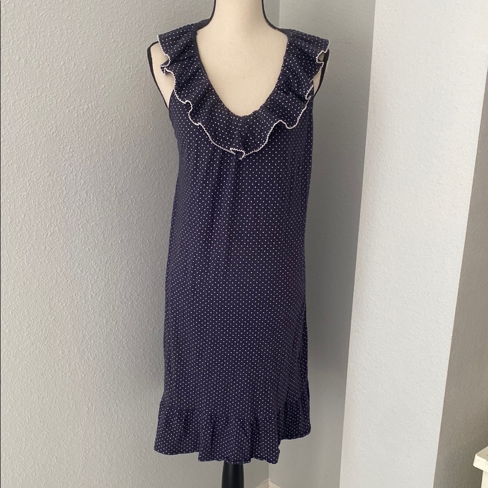 Lauren Ralph Lauren Navy Polka Dot Ruffle Dress